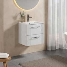 Balterley Belvide Partial Fluted 2 Drawer Wall Hung Vanity Unit With 1 Tap Hole Minimalist Basin - 500mm - Satin White - thumbnail 6