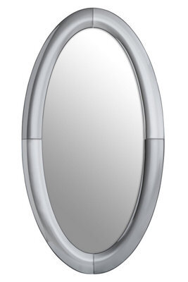Orsina Art Deco Style Oval Wall Mirror, Silver Framed Statement Mirror For Hallway Or Living Room, Thick Frame - image 1