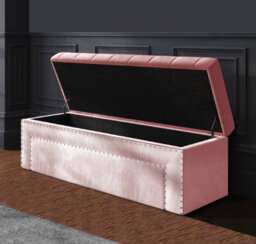 180Cm Duke Ottoman Storage Box -Upholstered Blanket Box - Pink Plush Velvet Multifunctional Storage Box - thumbnail 2
