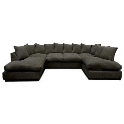 Jumbo Cord U Shape Black Scatterback Sofa