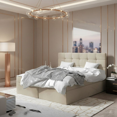 Luanda 160 And 200 Functional Bedroom Bed With Bonell Springs And Integrated Storage Beige Bortaberg - image 1