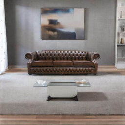 Chesterfield 4 Seater Antique Tan Real Leather Sofa In Buckingham Style - thumbnail 2