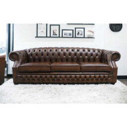 Chesterfield 4 Seater Antique Tan Real Leather Sofa In Buckingham Style - thumbnail 1