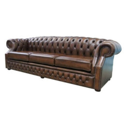Chesterfield 4 Seater Antique Tan Real Leather Sofa In Buckingham Style - thumbnail 5