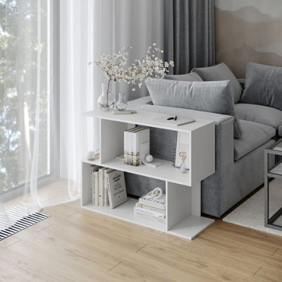 Urbn-Living Urbnliving 80Cm Width White 2-Tier Bookcase Irregular Storage Shelf Wooden Shelving Display Organiser Unit - image 1