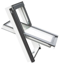 Yardlite Roof Window Grey / White Upvc Pivot Loft Skylight Unvented + Flashing  - C4A - 55Cm X 98Cm, Ufx Universal Flashing
