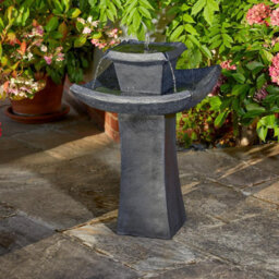 Oriental Pagoda Solar Powered Water Feature - Slate-Effect Polyresin 2 Tier Cascading Water Fountain - H72 X 47Cm Diameter