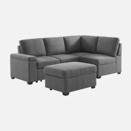 Sweeek - 3-Seater Corner Sofa Bed With Footstool Carl Charcoal Grey 223X83X89 Cm - thumbnail 8