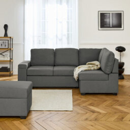Sweeek - 3-Seater Corner Sofa Bed With Footstool Carl Charcoal Grey 223X83X89 Cm - thumbnail 2