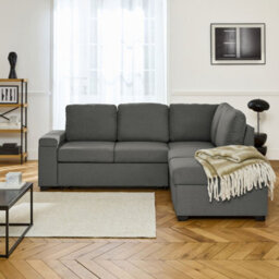 Sweeek - 3-Seater Corner Sofa Bed With Footstool Carl Charcoal Grey 223X83X89 Cm - thumbnail 1