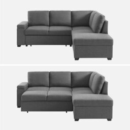 Sweeek - 3-Seater Corner Sofa Bed With Footstool Carl Charcoal Grey 223X83X89 Cm - thumbnail 7