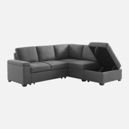 Sweeek - 3-Seater Corner Sofa Bed With Footstool Carl Charcoal Grey 223X83X89 Cm - thumbnail 5