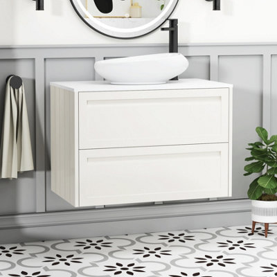 Royal Bathrooms Royal Bathroom Elmore 800mm Classic White Wall Mounted Bathroom Vanity Unit 2 Drawer Plain White Worktop With Nova Basin - image 1