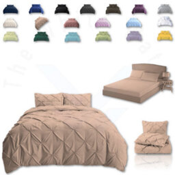 TheWhiteWater Limited Pintuck Duvet Cover Set + Matching Pillowcases With Bedsheet - 3In1 Hotel Style Bedding Set - Latte Beige - thumbnail 1