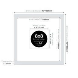 "8X8"" Light Grey Picture Frame - 8X8"" Square Frame With 5X5"" Mount For 8X8""/5X5"" Pictures Vintage Style Wall Art, 1 Pack" - thumbnail 2