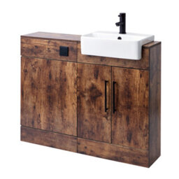 Homestylestore 1050mm Dark Oak Bathroom Combination Vanity Toilet Wc Unit And Black T Bar Handles - thumbnail 2