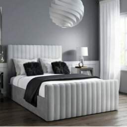 Stratus Interiors Roma Panel Lined Upholstered Bed Frame With Tubular Headboard & Matching Footboard  Metal Gaslift - Steel Plush - Super King - thumbnail 2
