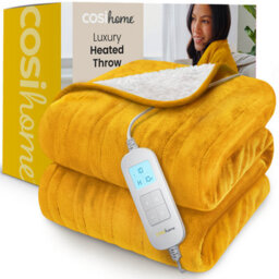 Cosi Home Fleece & Sherpa Electric Heated Throw - Mustard - thumbnail 1
