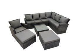 Fimous Rattan Garden Outdoor Furniture Set 9 Seater Garden Sofa Coffee Table Sets With Chair 2 Big Footstools Dark Grey Mixed - thumbnail 2