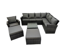 Fimous Rattan Garden Outdoor Furniture Set 9 Seater Garden Sofa Coffee Table Sets With Chair 2 Big Footstools Dark Grey Mixed - thumbnail 1