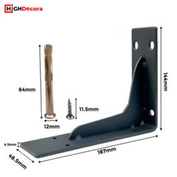 Highdecora 187mm Iron L Shelf Brackets, Wall Mounted Shelf Support, Industrial Wall Hanging For Furniture, Black 7.4 Inch. - thumbnail 2