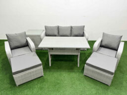 Fimous Pe Rattan Garden Furniture Set Reclining Chair Sofa Lounge Sofa Set Rectangular Dining Table Side Table 2 Big Footstool - thumbnail 2