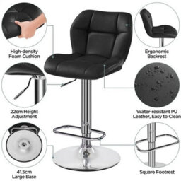 Black Modern Faux Leather Swivel Bar Chair Adjustable Bar Stool With Backrest, 2Pcs - thumbnail 5