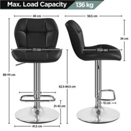 Black Modern Faux Leather Swivel Bar Chair Adjustable Bar Stool With Backrest, 2Pcs - thumbnail 2