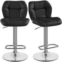 Black Modern Faux Leather Swivel Bar Chair Adjustable Bar Stool With Backrest, 2Pcs - thumbnail 1
