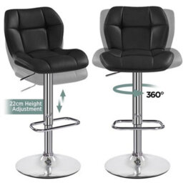 Black Modern Faux Leather Swivel Bar Chair Adjustable Bar Stool With Backrest, 2Pcs - thumbnail 3