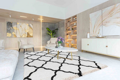 Moroccan Berber Shaggy Rugs Living Room Bold Trellis Stone 80X150 Cm - image 1