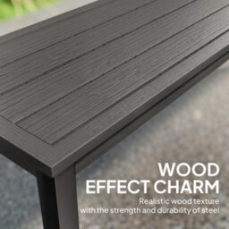 Outsunny Metal Garden Bench Loveseat With Wood-Effect Slatted Seat, Grey - thumbnail 4