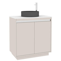 Royal Bathrooms Orion 800mm Warm Taupe Floor Standing Plain White Countertop Vanity Unit 2 Door With Art Round Basin & Chrome Accent Trim - thumbnail 6
