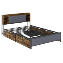 King Size Bed Frame With Led Lights & Charging Station For Bedroom - thumbnail 4