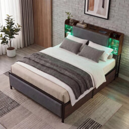 King Size Bed Frame With Led Lights & Charging Station For Bedroom - thumbnail 3