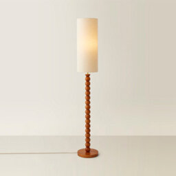 Valuelights Wyatt Natural Linen Tall Lamp Shade Walnut Wood Bobbin Floor Lamp With Led Bulb - thumbnail 2