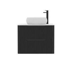 Royal Bathrooms Avenza 600mm Matt Obsidian Black Wall Hung Bathroom Countertop Vanity Unit 2 Drawer With Milan Basin - thumbnail 6