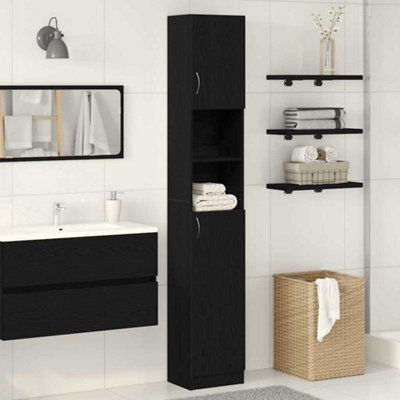 Berkfield Bathroom Cabinet Black Oak 32X25.5X190 Cm Engineered Wood - image 1