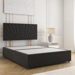 Bsspoke Maria Divan Bed Black Plush Velvet With 24Inch Headboard & No Mattress No Drawers In Single Double King 4Ft 6Ft
