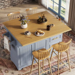 Btm Kitchen Island With Movable Dining Table Rolling Sideboard Storage Cabinets Vertical Groove Doors Large Drawer Fold Out Top - thumbnail 5