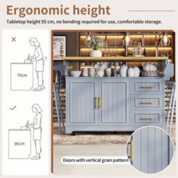Btm Kitchen Island With Movable Dining Table Rolling Sideboard Storage Cabinets Vertical Groove Doors Large Drawer Fold Out Top - thumbnail 8