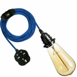 Ledsone E27 Plug-In Lamp Holder, Industrial Pendant Light With Dimmer Switch, 4M Blue Fabric Cable - thumbnail 4