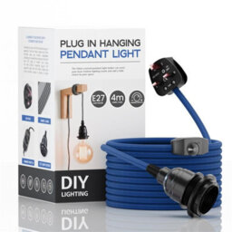 Ledsone E27 Plug-In Lamp Holder, Industrial Pendant Light With Dimmer Switch, 4M Blue Fabric Cable