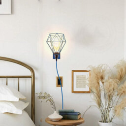 Ledsone E27 Plug-In Lamp Holder, Industrial Pendant Light With Dimmer Switch, 4M Blue Fabric Cable - thumbnail 3