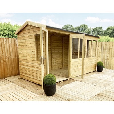 Marlborough - 9 X 11 Reverse Pressure Treated T&g Apex Summerhouse + Double Doors + Lock & Key (9 X 11' / (9 X 11Ft) (9X11) - image 1