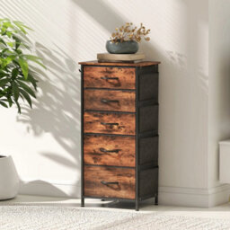 Fabric Chest Of Drawers, 5 Drawer Dresser For Bedroom, Rustic Brown - thumbnail 6