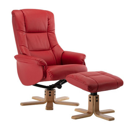 Morris Living Cairo Swivel Recliner Chair & Footstool In Cherry Plush Faux Leather - image 1