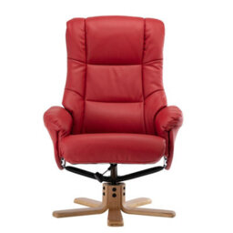 Morris Living Cairo Swivel Recliner Chair & Footstool In Cherry Plush Faux Leather - thumbnail 2