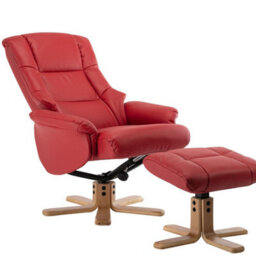 Morris Living Cairo Swivel Recliner Chair & Footstool In Cherry Plush Faux Leather - thumbnail 3