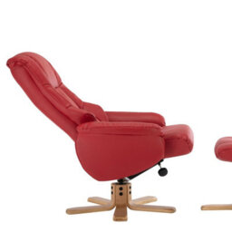 Morris Living Cairo Swivel Recliner Chair & Footstool In Cherry Plush Faux Leather - thumbnail 4